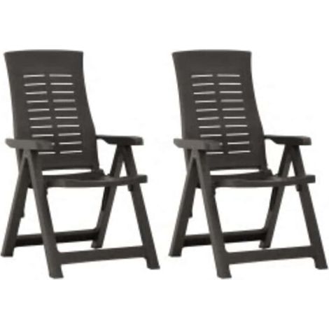 Ensemble de deux chaises de jardin inclinables en plastique, gris anthracite. (1/5)