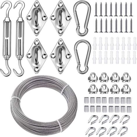 3mm/15M Steel Cable, T316 Stainless Steel Cable with M6 Turnbuckles & Cable Clamps, for Railings/Outdoor Climbing Plant Supports/Shade Sails/Fencing/Clotheslines (1/5)
