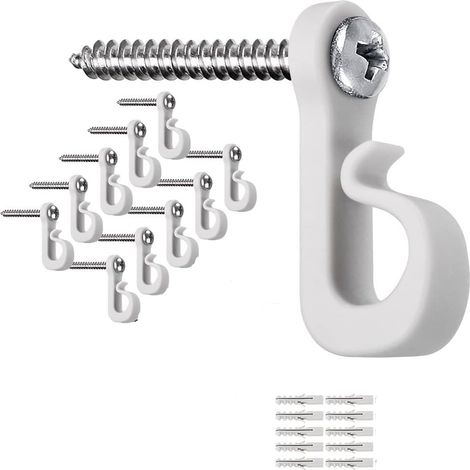 Ganchos para guirnaldas de luces navideñas con tornillos, ganchos de plástico, clips para colgar guirnaldas de luces, 10 unidades, color blanco. (1/5)