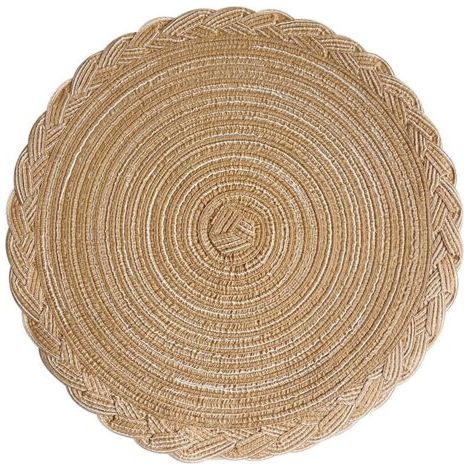 Lot de 6 Sets Table Dessous Tapis, Tapis tissé résistant à la Chaleur,Polyester,Lavable antidérapant Rond Table Pad Euro tissé à la Main (Khaki, 18cm) (1/5)