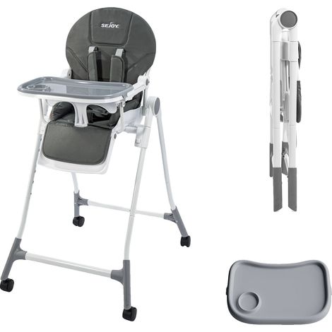 Chaise haute, plateau réglable, support ergonomique, GRIS (1/2)