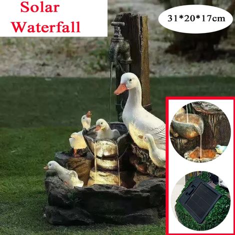 Fontaine de jardin solaire en résine (Type F)D2 avec éclairage LED, représentant des canards et des écureuils, pour une décoration extérieure. (1/5)