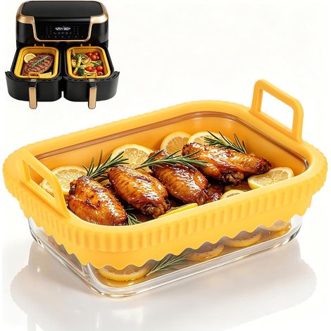 Plaque de cuisson en verre avec poignées en silicone compatible avec friteuse à air chaud Ninja AF400EU/DZ400EU/AF500EU, résistant à la chaleur, sans BPA, anneau en silicone amovible, passe au (1/5)