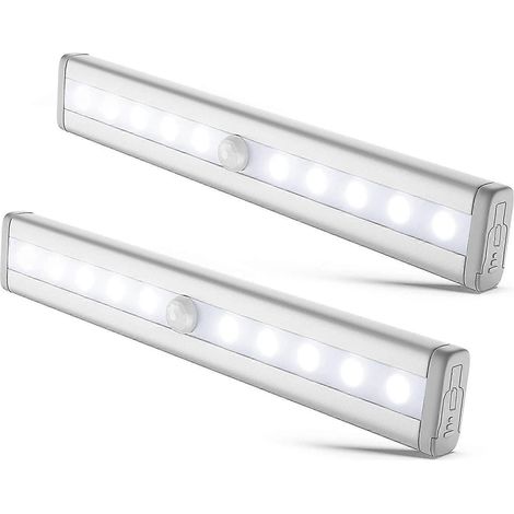 Lot de 2 veilleuses LED avec détecteur de mouvement, éclairage pour meubles, bande LED, autocollante, alimentation par piles AAA (non incluses) (1/5)