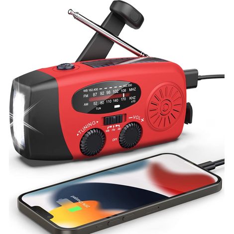 Filiyano – lampe torche – Radio météo portable AM/FM à énergie solaire 2000 MAH avec lampe torche (rouge) (1/4)