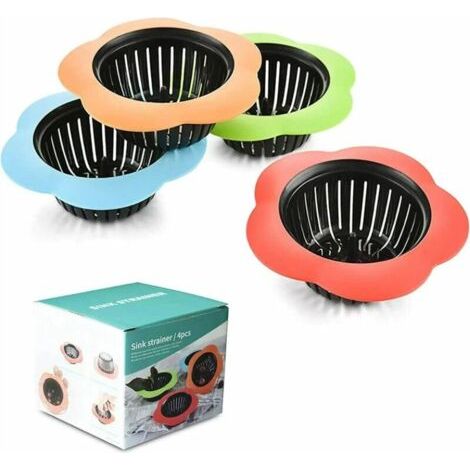 BUNTHAUS Siphon de sol en forme de prune en plastique 4 pièces, filtre d'évier de siphon de sol (rouge + orange + vert + bleu) (1/5)