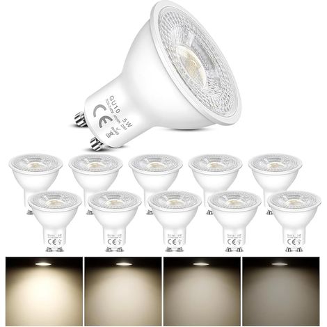 Spot GU10 5W LED Dimmable Blanc Neutre 4000K 460LM, 60° Lumière, AC 220-240V, 50mm GU10 40-50W Halogène Équivalent, Ampoule Spot LED pour Salle de Bain Cuisine, lot de10 (1/5)