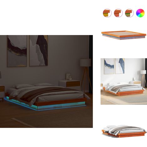 Cadre de lit à LED sans matelas 150x200 cm bois massif - Cadre De Lit - Lit Design - Lit Bois - Lumieres Led - Chambre À Coucher (1/5)