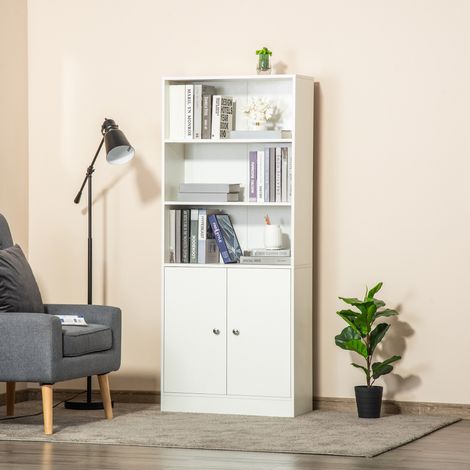 HOMCOM Estantería Librería con 3 Compartimentos Abiertos y 1 Armario con Estante Ajustable Almacenaje para Salón Estudio 70x29,5x167 cm Blanco (1/5)