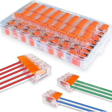 Bornes de Connexion Électrique 4 mm², 75 Pièces Connecteur Electrique 2 Entrées 3 Entrées 5 Entrées, Compacts Rapide Cosses et Kits, Transparent Modèle Compact (1/5)