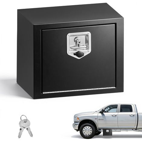 Boîte à Outils pour Camion en Acier 457x356x305 mm, Coffre à Outils sous Châssis ou sous Plateau, Rangement pour Benne Camionnette Fourgonnette Remorque SUV, avec Serrure et Clés, Noir (1/5)
