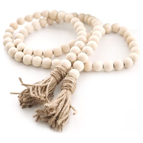 Guirlande Perles Bois - Décoration Murale Rustique - Pour Étagère Tableau Pot de Fleurs - Blanc - 1 Pièce (1/5)