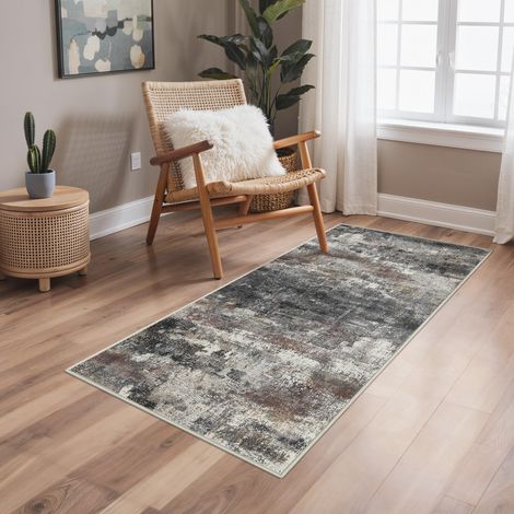 Tapis Salon Résumé Entree 80x150cm Lavable en Machine AntidéRapant Poil Ras, pour Chambre Salle a Manger Descente de Lit Bureau, Cuisine, Gris Foncé (1/5)