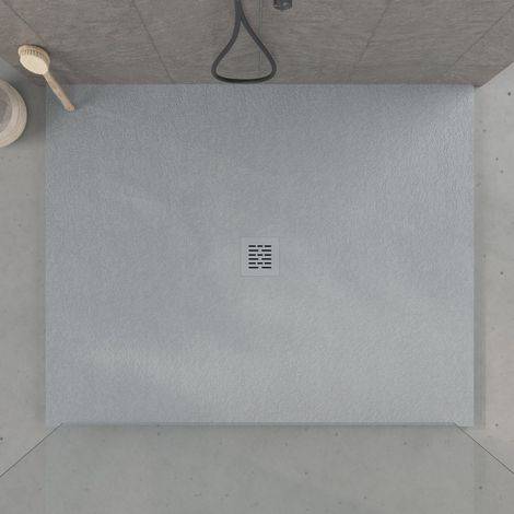 Receveur de douche 110x110 cm extra plat en résine minérale CENTRO surface ardoisée béton Grille gris béton (1/5)