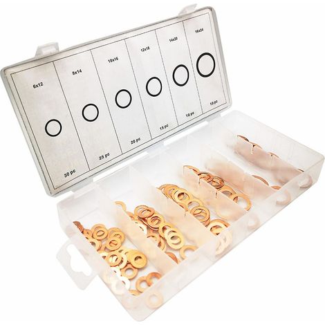Assortiment de 110 rondelles en cuivre, rondelles d'étanchéité plates et polyvalentes (1/4)