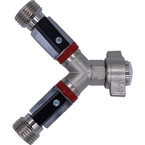 Absperrhahn, Absperrventil 2-leitig, für Druckminderer, Thread sizes:1 x 1/2“ IG und 2 x 1/2“ AG
