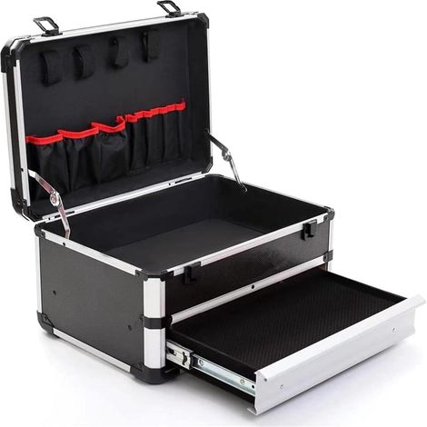 Petit coffre-fort Boîte à tiroirs boîte à outils en alliage d'aluminium mallette à outils antichoc boîte à outils domestique fichier matériel partie valise de stockage multicouche (1/5)