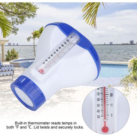 Distributeur flottant de chlore pour piscine avec porte-comprimés et thermomètre (1/5)