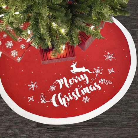 Tapis de sapin de Noël rond de 122 cm (48 pouces) avec flocons de neige et élans rouges tricotés (1/5)