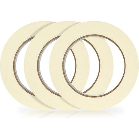 Masking Tape, 12 mm x 50 m Crepe Paper Protective Tape Thin Adhesive for Painting, Bodywork, Walls, Glass, Wood (1/5)