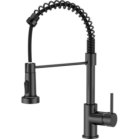 Robinet de cuisine noir, robinet de cuisine avec douchette extractible pivotante à 360°, douchette d'évier à jet haut, 2 modes (1/3)