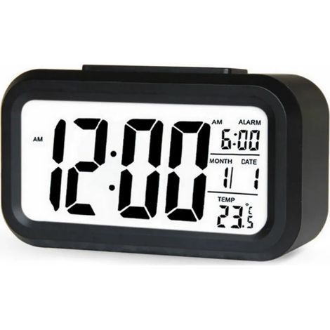 Digitaler Wecker, LED-Wanduhr mit Datums- und Temperaturanzeige, 12- und 24-Stunden-Format, 3D-USB-Wecker, Helligkeitsregulierung für Schlafzimmer und Büro, schwarz
