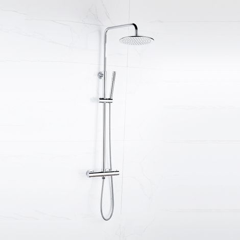 Fortifura Calvi ensemble de douche pluie apparent – douche de tête Ø 25 cm – douchette bâton 1 jet – chrome (1/5)