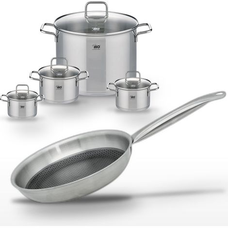 Lot de 4 Faitouts Elo Relief Solution en inox et Poêle 24cm (1/5)