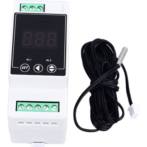 Rail de guidage régulateur de température chauffage refroidissement Thermostat numérique 2 relais sonde cylindrique compteur AC100-240V (1/4)