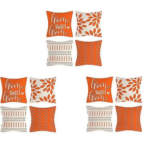 Lot de 4 housses de coussin orange 45 x 45 cm, en lin décoratif. (1/5)