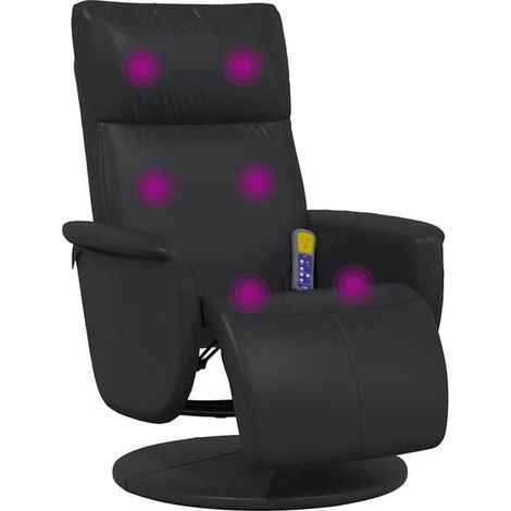 Fauteuil de massage inclinable en similicuir noir avec repose-pieds (1/5)