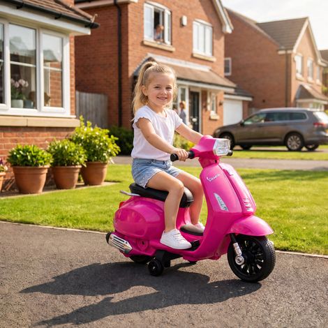 Voiture électrique enfant 6V moto rose avec roulettes stabilisatrices, véhicule à batterie pour petits de 2 à 4 ans, dimensions 71x37x52 cm, jouet de conduite amusant. (1/5)