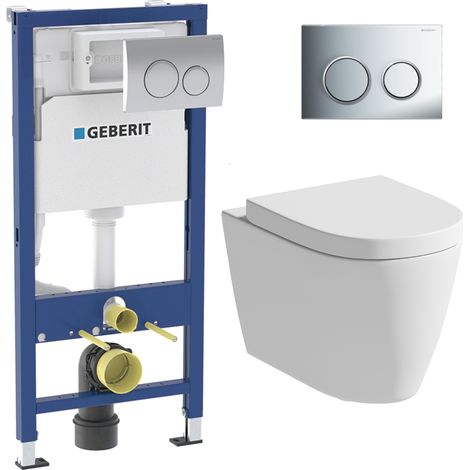 Aquari Wall Hung Rimless Toilet Pan Soft Close Seat & Geberit Concealed Cistern Frame