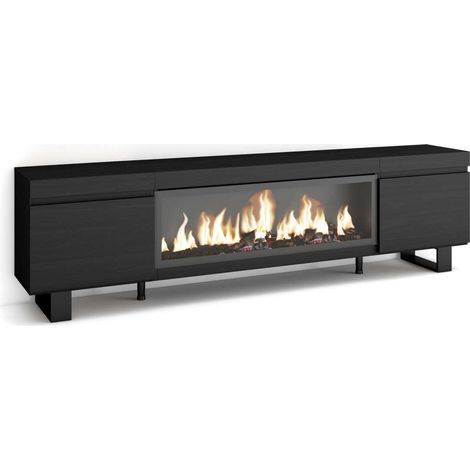 Mueble TV Humilladero-01 de 208x57x35 cm con chimenea eléctrica XXL, diseño industrial, color negro (1/4)
