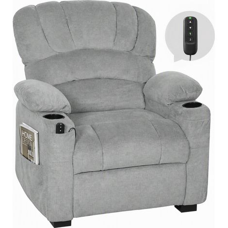 HOMCOM sillón relax reclinable eléctrico silencioso con función memoria, reposapiés, mando a distancia, bolsillos laterales, puerto usb, gris (1/5)