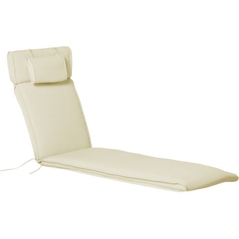 Abnehmbares Liegenkissen mit Reißverschluss, Kopfstütze und Befestigungskordeln Matratzengröße 198 x 53 x 5 cm cremefarben. Ideal für Sonnenliegen, Hängematten, Deckstühle, drinnen und draußen komfort