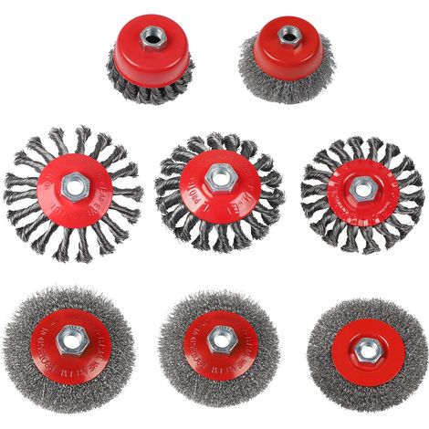 8 Pièces Brosse Métallique pour Perceuse M14 Brosse Conique pour Meuleuse d'angle de 75/100/115 mm de Diamètre Enlèvement de Peinture de Rouille Dérouillage Polissage (1/5)