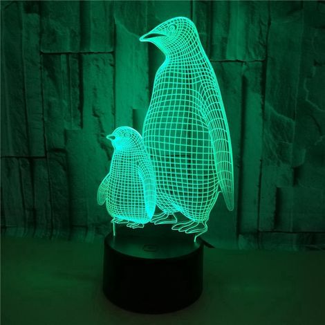 Lampe tactile 3D Pingouin 7 couleurs, vision stéréoscopique 3D (1/5)