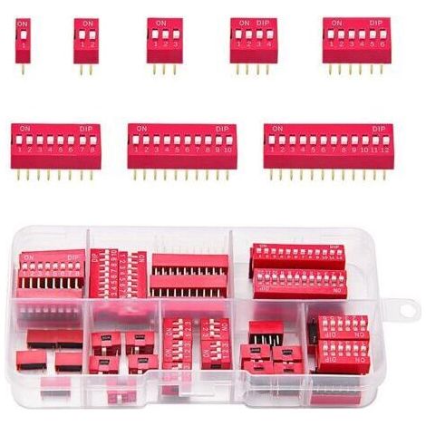 40 PCS 1 2 3 4 6 8 10 12 Pin Double rangée Commutateur DIP, 2.54mm On Off Slide Type Switch, pour Circuit Breadboards PCB (Rouge) (1/5)