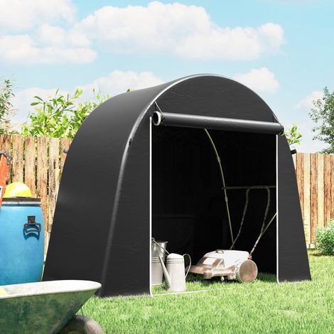 Gartenzelt (2,45 x 1,2 m), wasserdichtes Fahrradzelt mit aufrollbarer Reißverschlusstür und verzinktem Stahlrahmen, Dunkelgrau