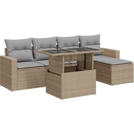 Maison Exclusive - Salon de jardin avec coussins 6 pcs beige résine tressée (1/5)