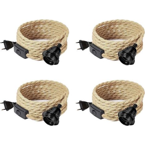 4x Retro-Seil-Kronleuchterkabel, Tischlampenzubehör mit Kabelschalter und Stecker (Leuchtmittel nicht enthalten), EU-Stecker