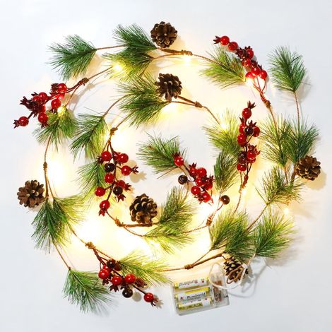Guirlande Lumineuse - Pommes De Pin Naturelles - 20 Led - 2 M - Mode Clignotant Ou Fixe - Étanche - Pour Intérieur Et Extérieur