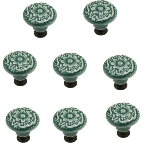 8 pièces vert boutons en céramique, boutons de porte d'armoire vintage, boutons de tiroir, boutons de porte en céramique, boutons de tiroir, boutons de commode, ensemble de boutons de tiroir (1/5)
