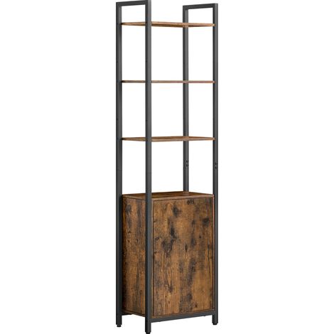 Vasagle – Bibliothèque verticale 6 niveaux avec porte – Structure métal noir et aggloméré marron rustique – Étagères réglables 24 x 40 x 159,5 cm (1/5)