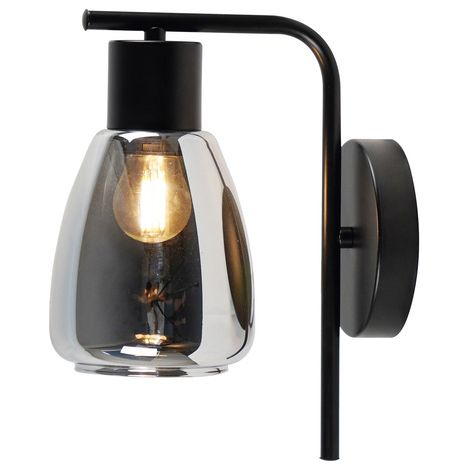 Applique murale noire verre fumé ambré MOLDO 1xE27 40W