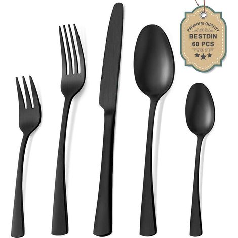 Besteckset 60tlg 12 Personen 60 Teilig-schwarz Matt 60 teilig (1/5)