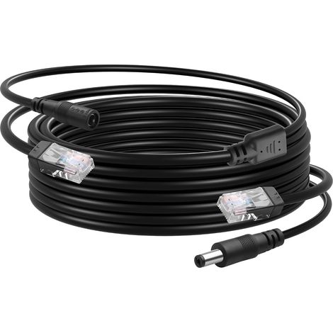 Câble Ethernet RJ45 et DC de 16,4 m, Ethernet POE CAT5 avec bloc d'alimentation, Cat 5 RJ45 + câble d'alimentation de caméra DC 5,5 x 2,1 mm, pour systèmes de caméra de surveillance CCTV (1/5)