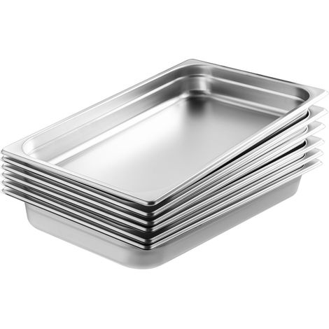 Lot de 6 Plats Gastronormes Inox 0,8mm, 2,5 Pouces de Profondeur, pour Restauration et Cuisine Professionnelle