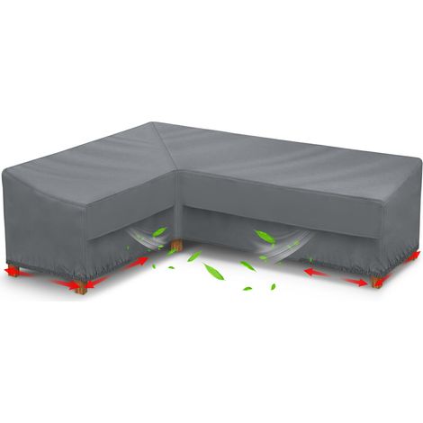 Wasserdichte Abdeckung für L-förmiges Sofa (Links), Grau, mit Belüftung für die Terrasse